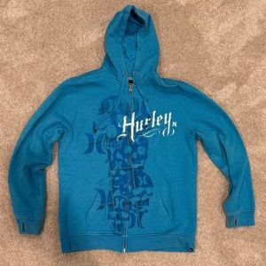 Men’s Blue Hurley Zip-Up Hooded Sweatshirt Y2K Hoody. Size XL